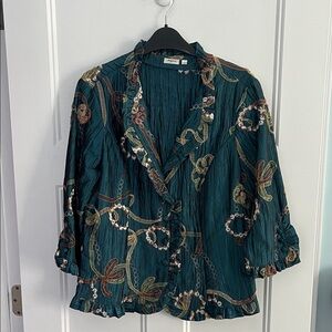 Teal Patterned Women's Jacket